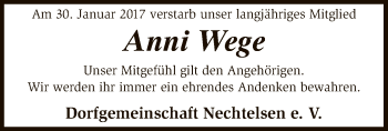 Traueranzeige von Anni Wege von SYK