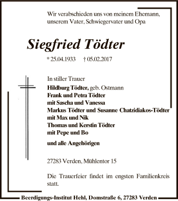 Traueranzeige von Siegfried Tödter von SYK