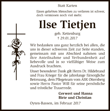 Traueranzeige von Ilse Tietjen von SYK