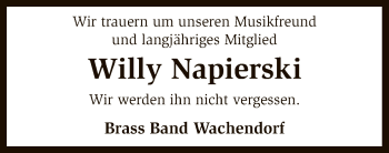 Traueranzeige von Willy Napierski von SYK