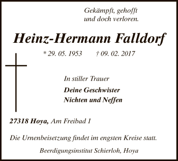 Traueranzeige von Heinz-Hermann Falldorf von SYK