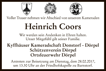 Traueranzeige von Heinrich Coors von SYK