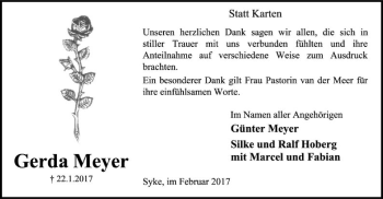 Traueranzeige von Gerda Meyer von SYK