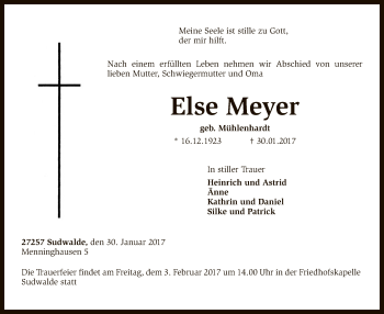 Traueranzeige von Else Meyer von SYK