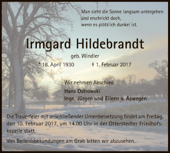 Traueranzeige von Irmgard Hildebrandt von SYK