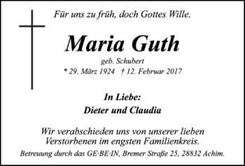 Traueranzeige von Maria Guth von SYK