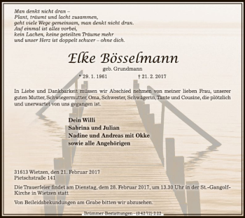 Traueranzeige von Elke Bösselmann von SYK