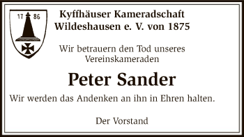 Traueranzeige von Peter Sander von SYK