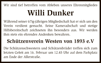 Traueranzeige von Willi Dunker von SYK