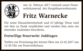 Traueranzeige von Fritz Warnecke von SYK