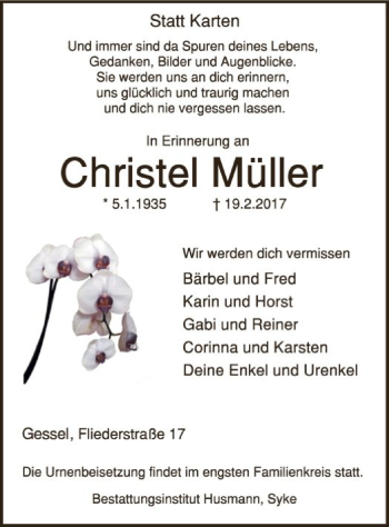 Traueranzeige von Christel Müller von SYK