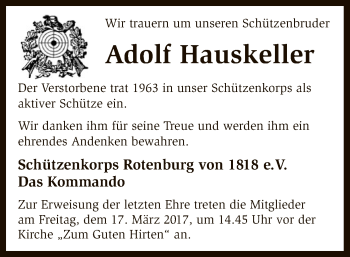 Traueranzeige von Adolf Hauskeller von SYK