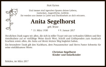 Traueranzeige von Anita Segelhorst von SYK