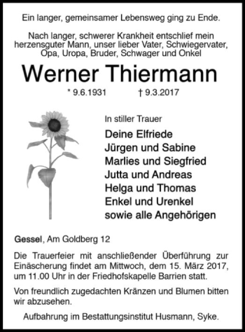 Traueranzeige von Werner Thiermann von SYK