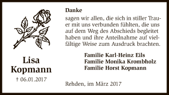 Traueranzeige von Lisa Kopmann von SYK