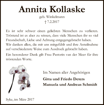 Traueranzeige von Annita Kollaske von SYK
