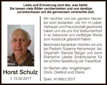 Traueranzeige von Horst Schulz von SYK