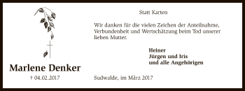 Traueranzeige von Marlene Denker von SYK