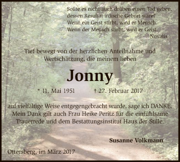 Traueranzeige von Jonny  von SYK