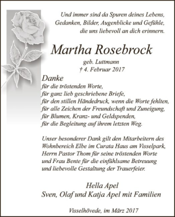 Traueranzeige von Martha Rosebrock von SYK