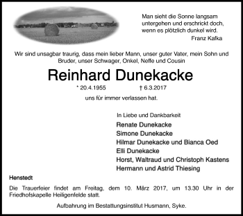 Traueranzeige von Reinhard Dunekacke von SYK