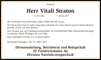 Traueranzeige von Vitali Straton von SYK