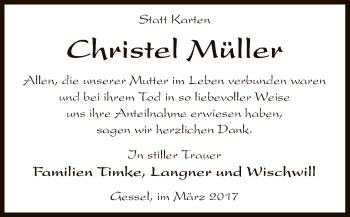 Traueranzeige von Christel Müller von SYK