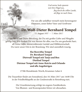 Traueranzeige von Wolf-Dieter Bernhard Tempel von SYK