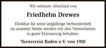 Traueranzeige von Friedhelm Drewes von SYK