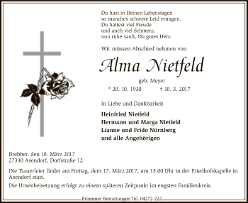 Traueranzeige von Alma Nietfeld von SYK