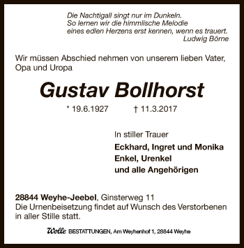 Traueranzeige von Gustav Bollhorst von SYK