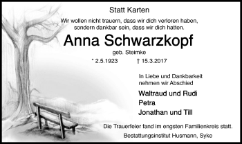 Traueranzeige von Anna Schwarzkopf von SYK