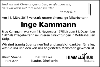 Traueranzeige von Inge Kammann von SYK