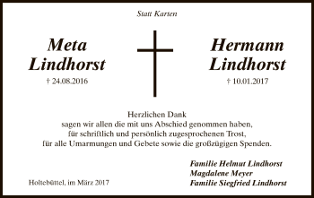 Traueranzeige von Meta/Hermann Lindhorst von SYK