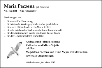 Traueranzeige von Maria Paczena von SYK