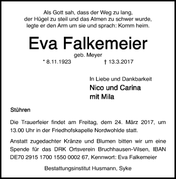 Traueranzeige von Eva Falkemeier von SYK