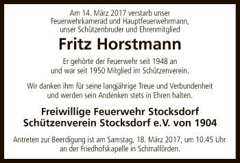 Traueranzeige von Fritz Horstmann von SYK