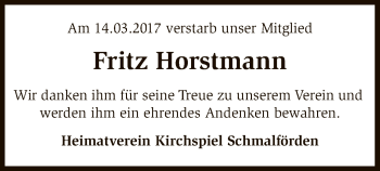 Traueranzeige von Fritz Horstmann von SYK