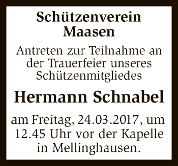 Traueranzeige von Hermann Schnabel von SYK