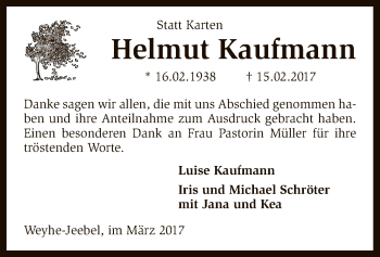 Traueranzeige von Helmut Kaufmann von SYK