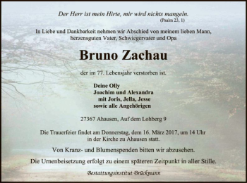 Traueranzeige von Bruno Zachau von SYK