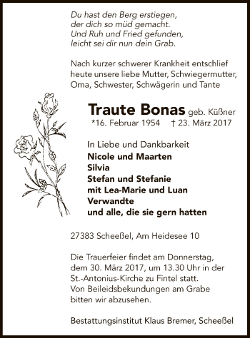 Traueranzeige von Traute Bonas von SYK