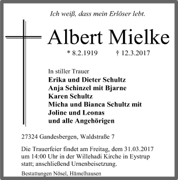 Traueranzeige von Albert Mielke von SYK