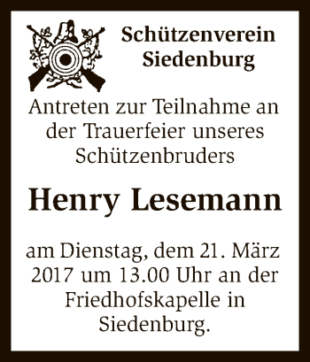 Traueranzeige von Henry Lesemann von SYK