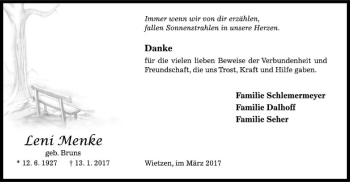 Traueranzeige von Leni Menke von SYK