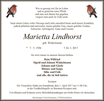 Traueranzeige von Marietta Lindhorst von SYK