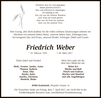 Traueranzeige von Friedrich Weber von SYK