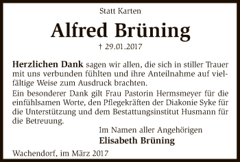 Traueranzeige von Alfred Brüning von SYK