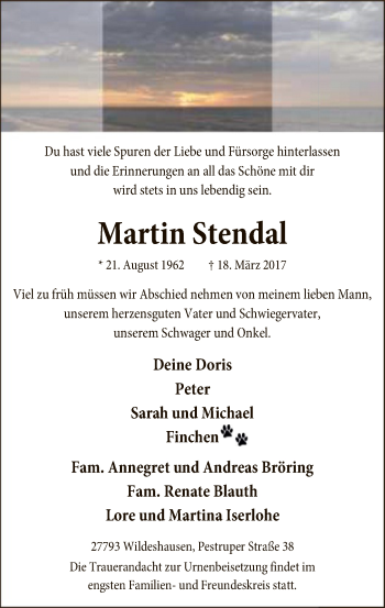 Traueranzeige von Martin Stendal von SYK