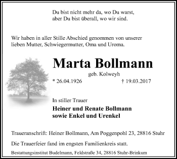 Traueranzeige von Marta Bollmann von SYK